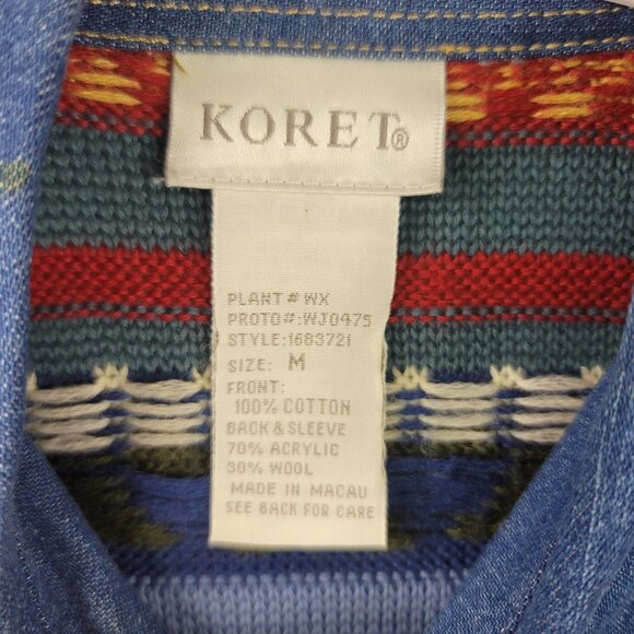 VTG Koret Denim Navajo Button-Up Med Southwest Knit Sleeves Boho Aztec Deadstock - Picture 5 of 9